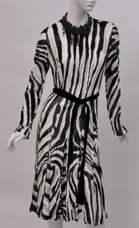 Tom Ford BLACK AND WHITE ZEBRA FIL COUPE PLEATED DRESS at 1stdibs