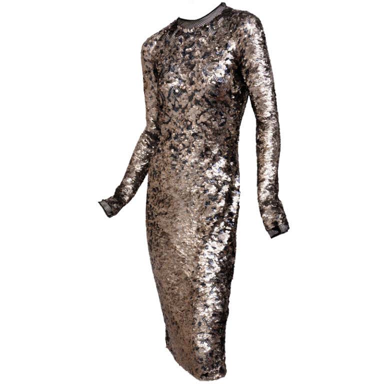 New TOM FORD FISHNET HAND EMBROIDERED PAILLETTÉ DRESS at 1stDibs