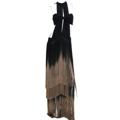 Nouveau Etro Robe à franges en soie dégradée noire