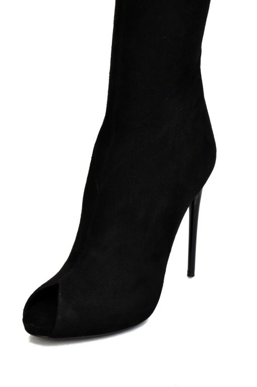 Black New TOM FORD BLACK STRETCH-SUEDE OVER THE KNEE BOOTS WITH OPEN TOE