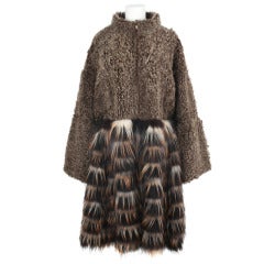 New FENDI Brown Shearling And Fox Fur Coat by Karl Lagerfeld