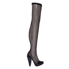 NEW VERSACE THIGH HIGH BLACK LEATHER MESH Boots 36, 40