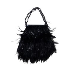 Tom Ford BLACK FEATHERS AND LIZARD CHAIN POUCH BAG