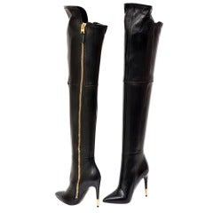 Nouveau TOM FORD BLACK LEATHER OVER THE KNEE BOOTS (bottes en cuir)
