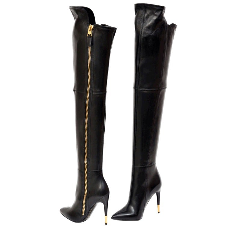 New TOM FORD BLACK LEATHER OVER THE KNEE BOOTS at 1stDibs