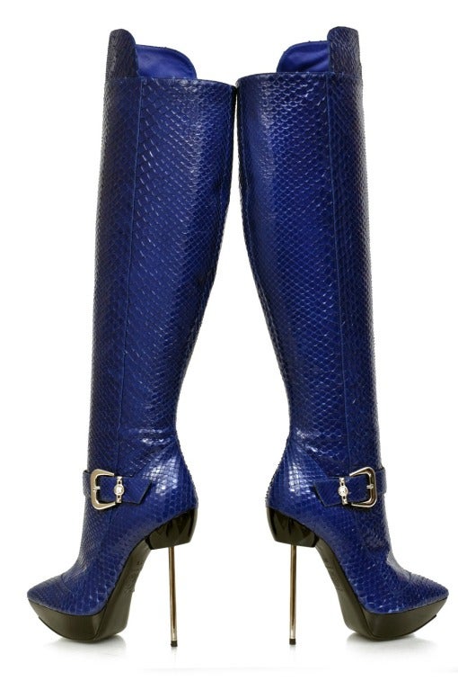 Purple New VERSACE BLUE PYTHON PLATFORM & STILETTO BOOTS 36