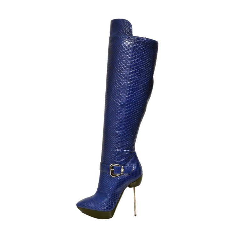 New VERSACE BLUE PYTHON PLATFORM & STILETTO BOOTS 36