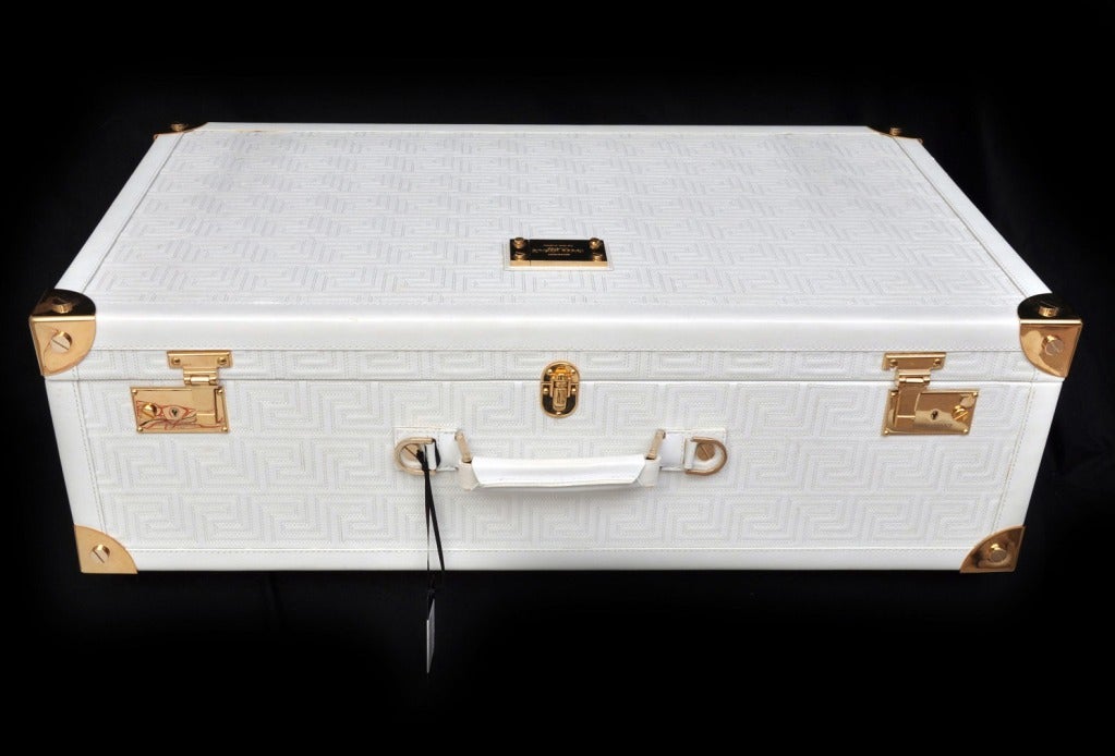 Neu GIANNI VERSACE COUTURE EMBROIDERED WHITE LEATHER SUITCASE 1