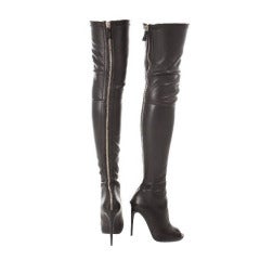 Nouveau TOM FORD BLACK STRETCH-LEATHER OVER THE KNEE BOOTS WITH OPEN TOE