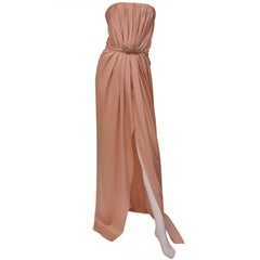 New Saint Laurent Edition Soir Strapless Nude Silk Dress Gown FR 38 - 6