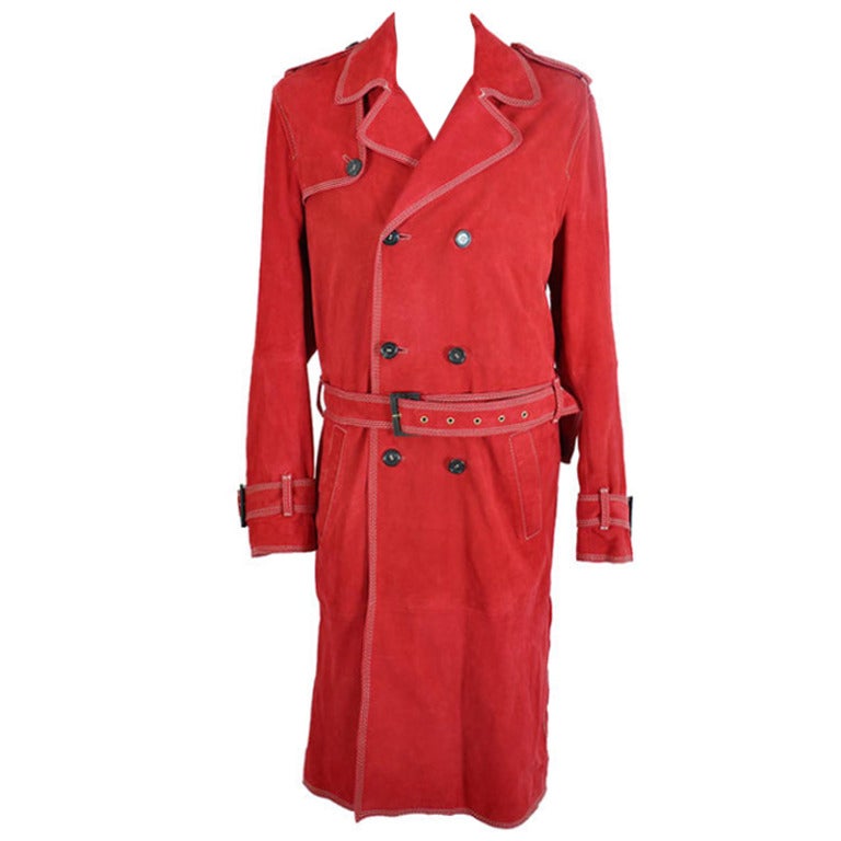 New DSQUARED MENS RED GOATSKIN LEATHER TRENCH COAT