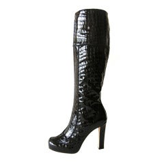 Used New DSQUARED2 PATENT LEATHER CROCODILE PRINTED PLATFORM BOOTS