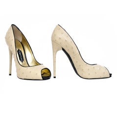 New TOM FORD IVORY OSTRICH PLATFORM OPEN TOE SHOES