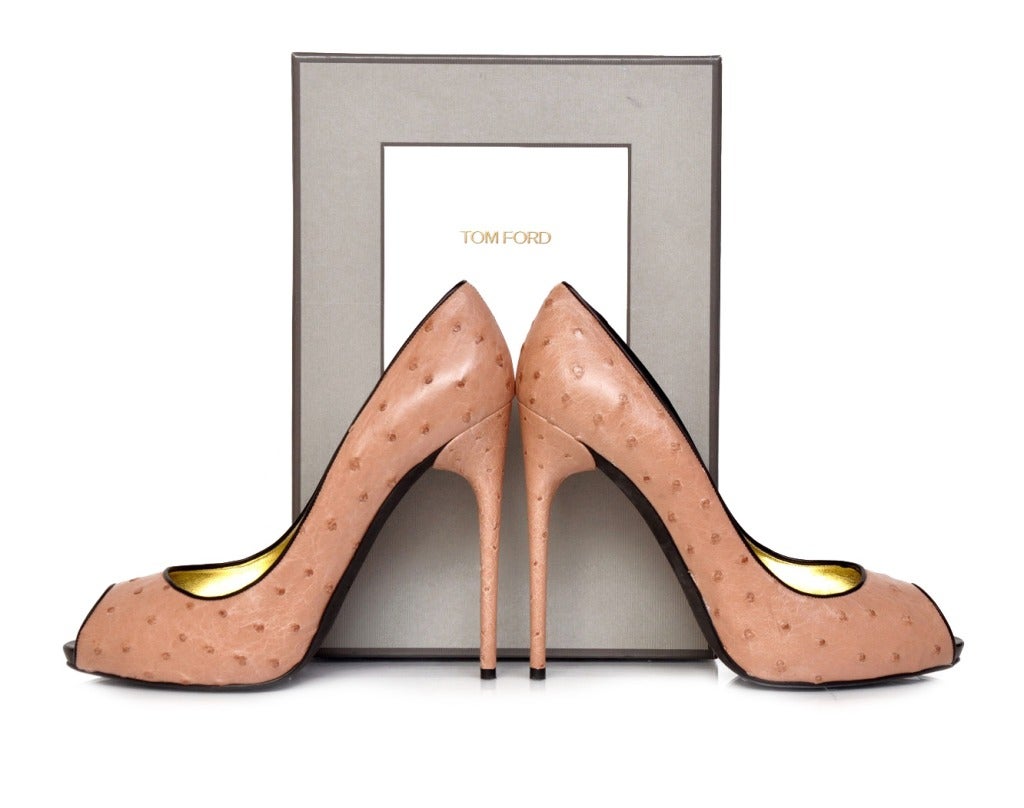 New TOM FORD NUDE OSTRICH PLATFORM OPEN TOE SHOES 2
