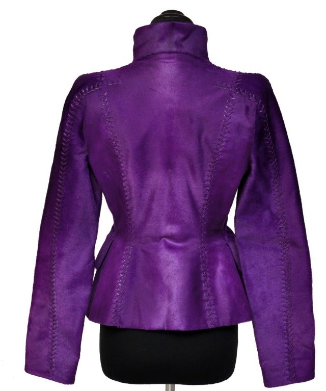 Women's New TOM FORD CAVALLINO VIOLET FUR CHEVRON STITCHED FITTED JACKET