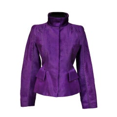 New TOM FORD CAVALLINO VIOLET FUR CHEVRON STITCHED FITTED JACKET