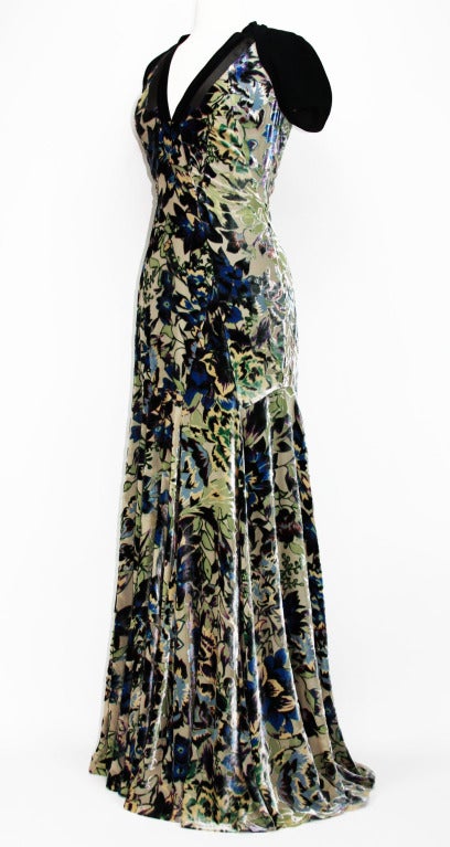 Black New Etro Floral Printed Velvet Gown 44
