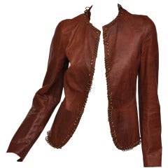 Tom Ford for YSL ring embellished cognac leather jacket 4