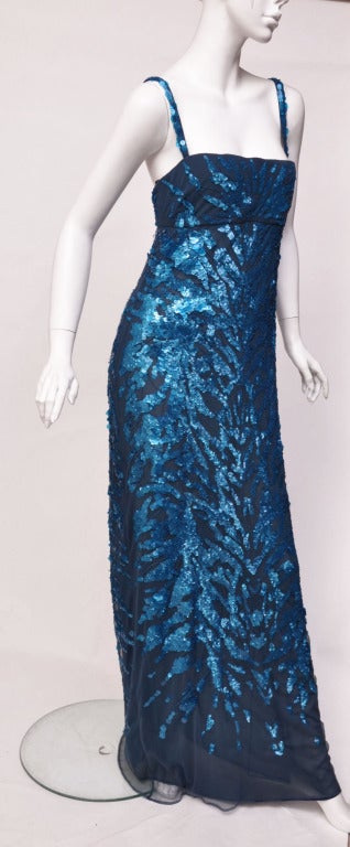 New ROBERTO CAVALLI SAPPHIRE BLUE EMBROIDERED TULLE GOWN In New Condition In Montgomery, TX