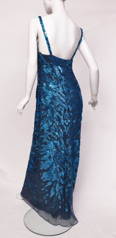 Women's New ROBERTO CAVALLI SAPPHIRE BLUE EMBROIDERED TULLE GOWN