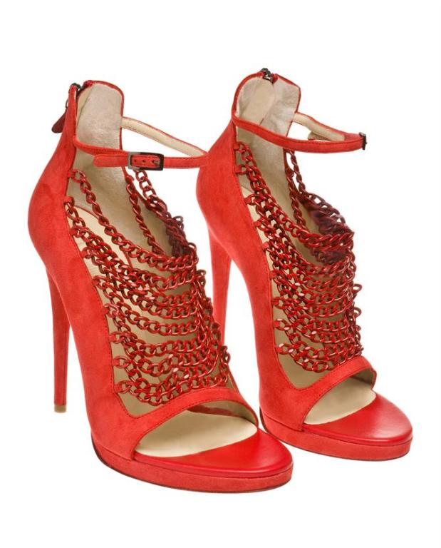 VERSACE for VERSUS RED SUEDE PLATFORM CHAIN SHOES 36 - 6 1
