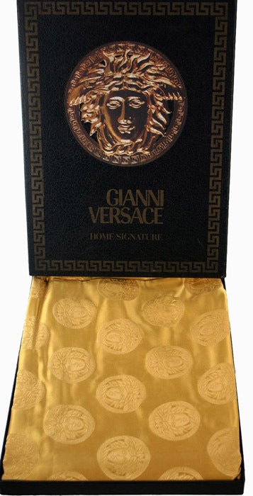 To those who require nothing less than absolute luxury here's
BRAND NEW GIANNI VERSACE ROUND TABLE COVER
VIRTUALLY IMPOSSIBLE TO FIND!!!
DIAMETER 240 CM

Color: Gold
100% silk

Made In Italy
Brand new, in original box.