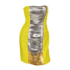 Versace Yellow Leather Metal Panel Dress 42 - 8