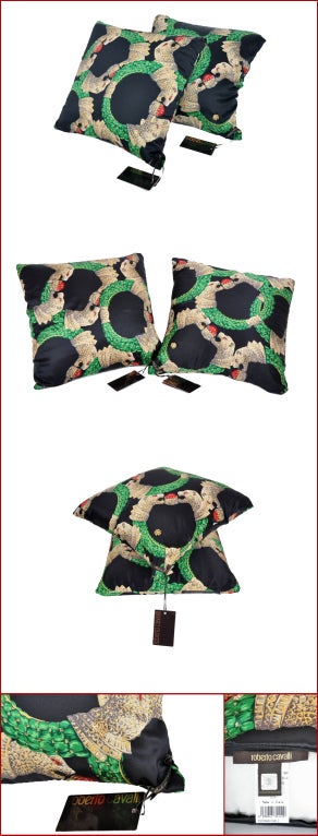 Roberto Cavalli Black Printed Silk Pillows In New Condition In Montgomery, TX