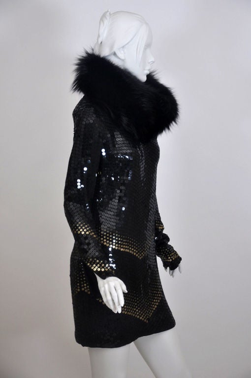 Gucci sequin dress with fox fur scarf 1