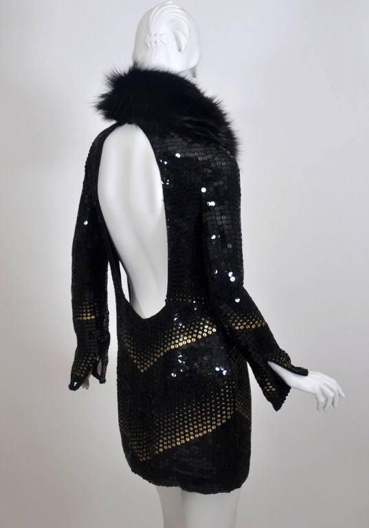 Gucci sequin dress with fox fur scarf 4