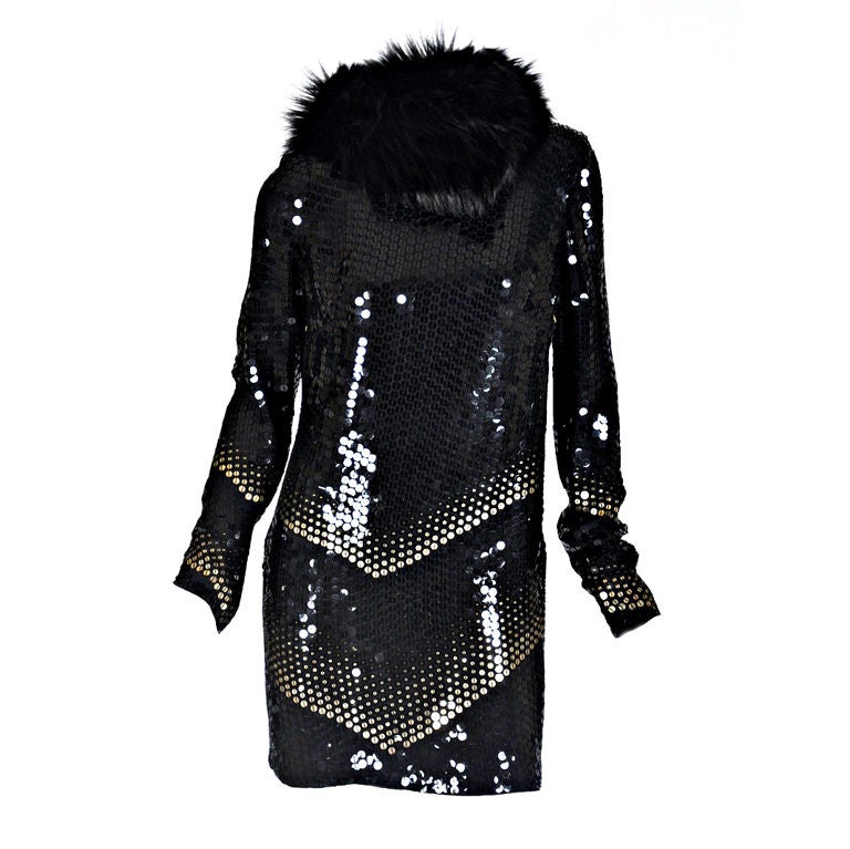 Gucci sequin dress with fox fur scarf