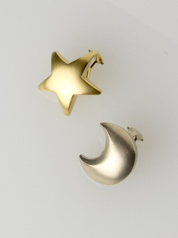 Star and Moon Gold Ear Clips