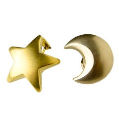 Star and Moon Gold Ear Clips