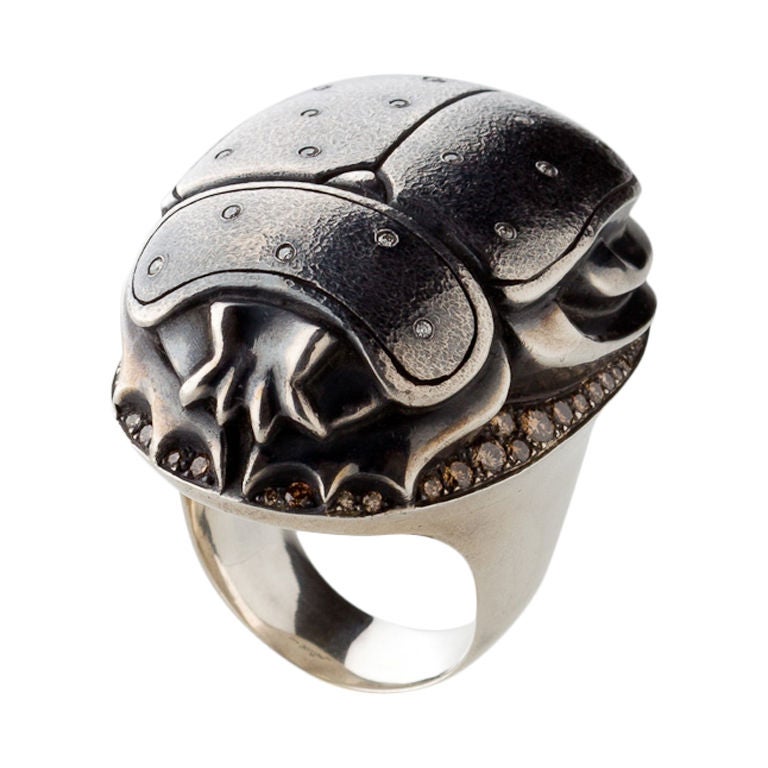 Giant "SCARAB"  Diamond Silver Ring by Boregaard For Sale
