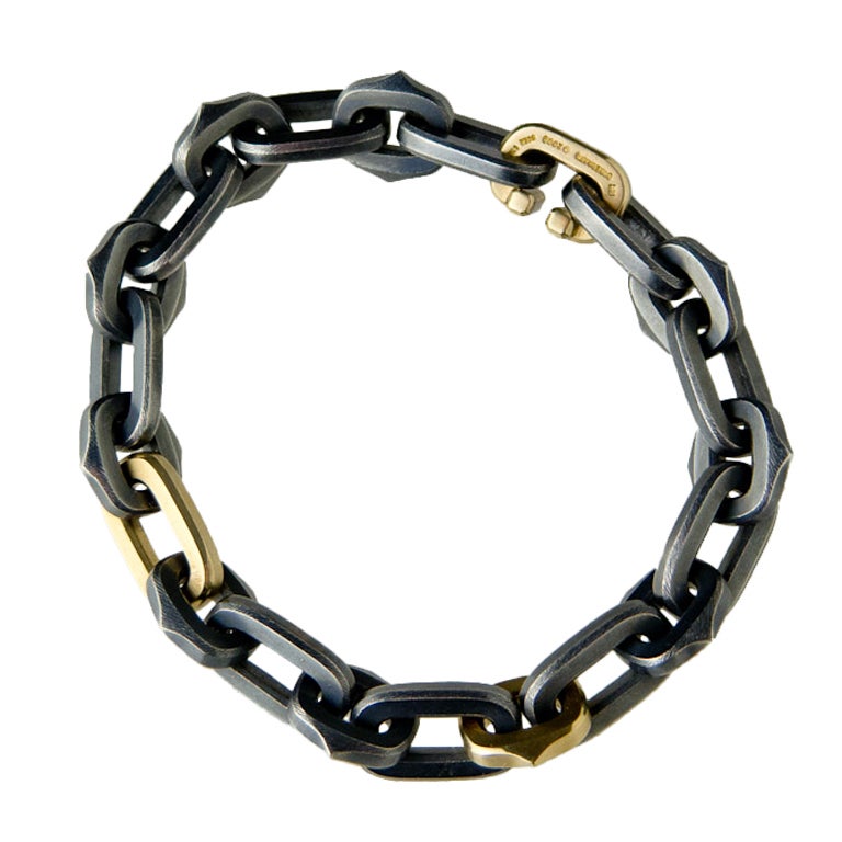 PEDRO BOREGAARD "Biker Chain" Gold and Silver Bracelet For Sale
