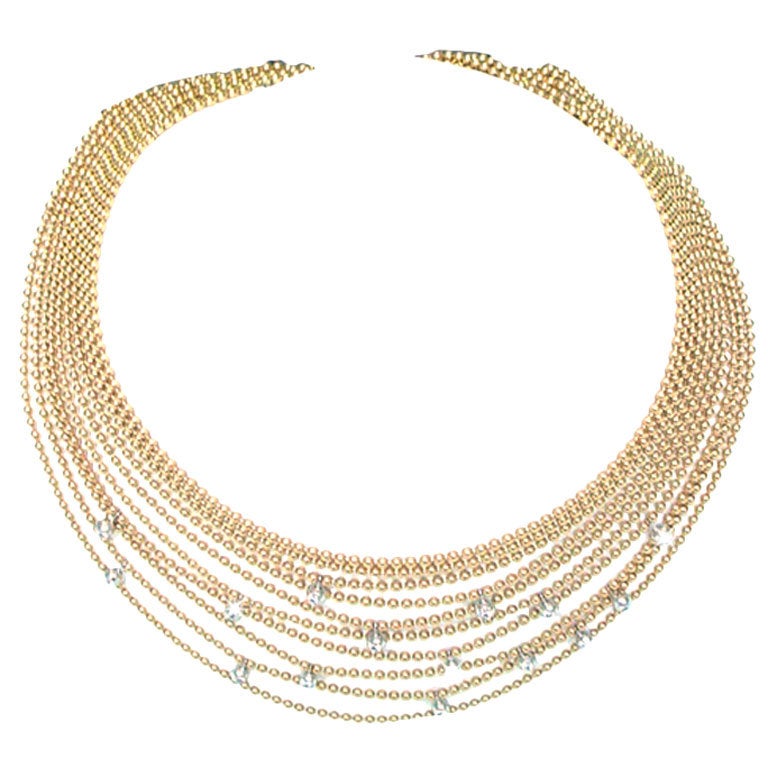 CARTIER Gold Diamond Draperie Necklace For Sale