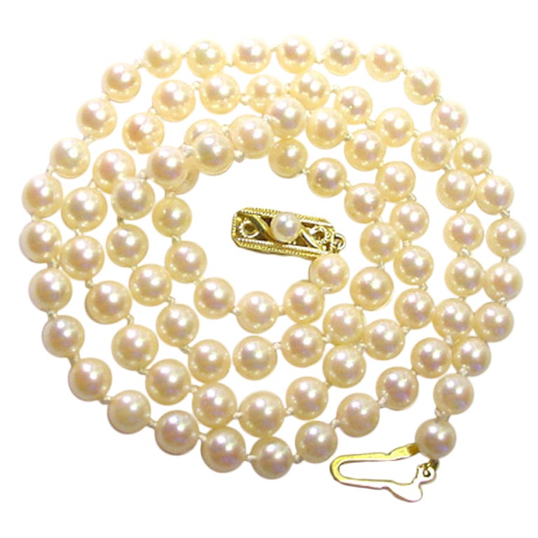 MIKIMOTO Pearl Necklace, 6.5-6mm pearls For Sale