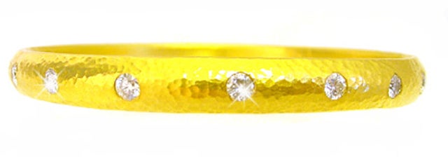 Hammered Gold Diamond Bangle