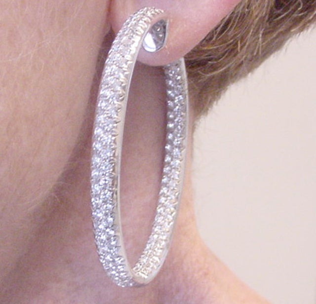 Women's Hoop Earrings, Large, Diamonds, White Gold,