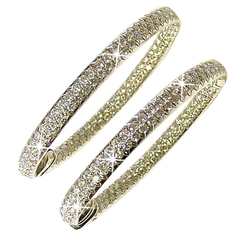 Hoop Earrings, Large, Diamonds, White Gold,