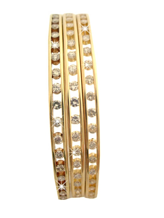 Women's 3 Bangle Bracelets 18K Gold Diamonds For Sale