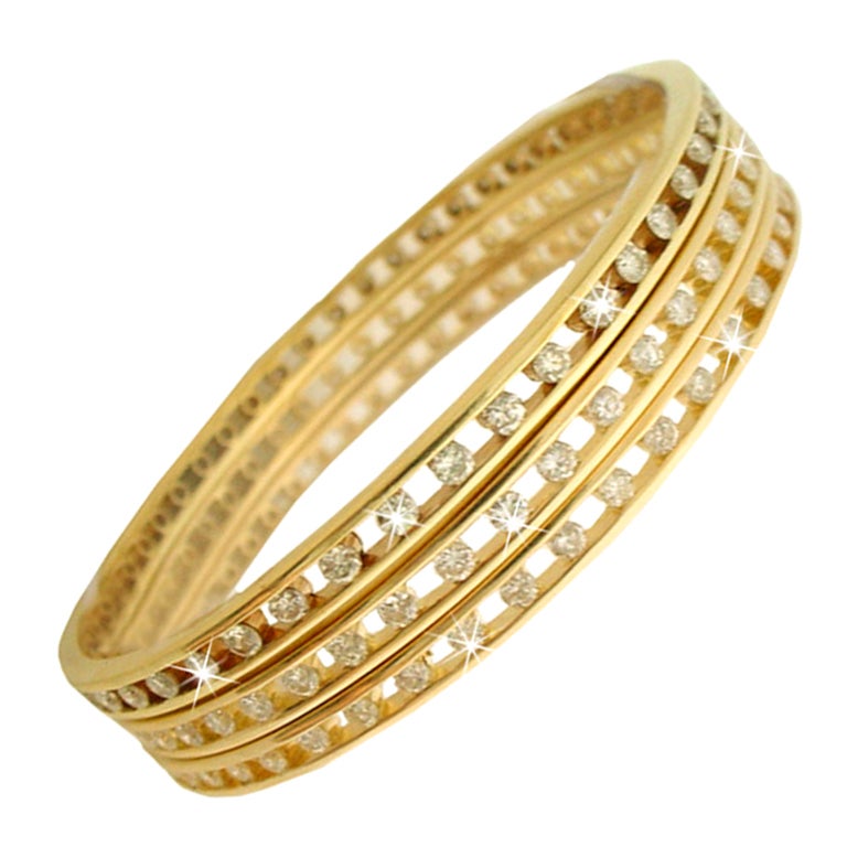 3 Bangle Bracelets 18K Gold Diamonds For Sale