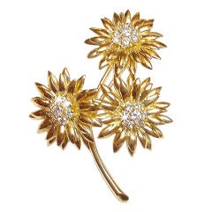 TIFFANY Diamond Gold Flower Pin - Stock #8423