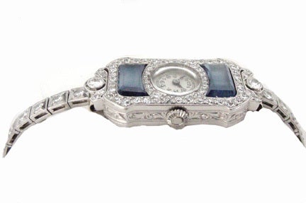 Art Deco Ladies Diamond Sapphire Watch
