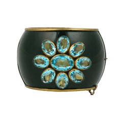 Schiaparelli Haute Couture Aqua and  Enamel Cuff, 1930's