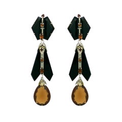 House of Schiaparelli Jet and Topaz Glass Long Ear Pendants 4