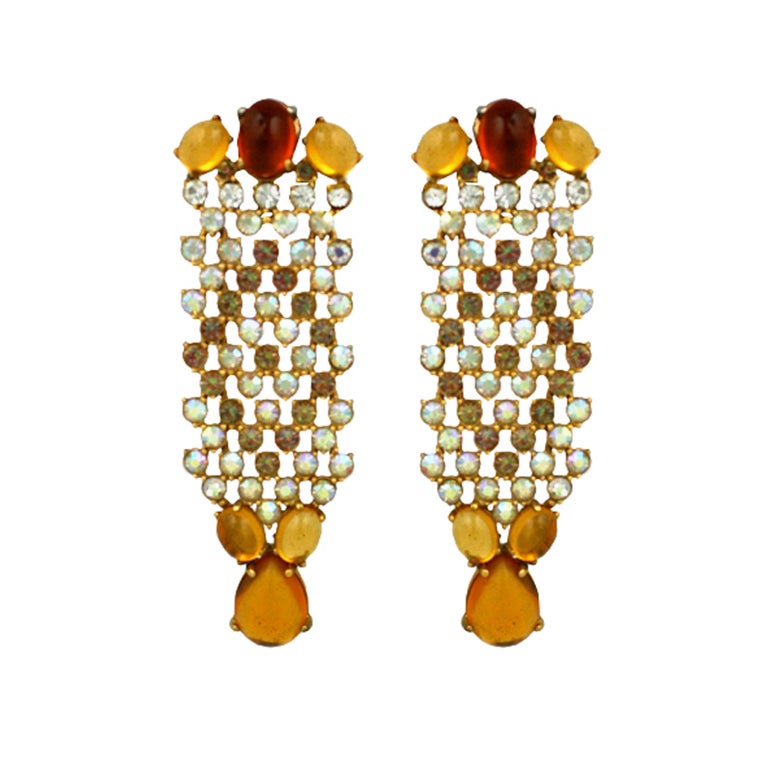 House of Schiaparelli Topaz, Pearl and Aurora Long Ear Pendants