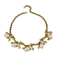 House of Schiaparelli Gilt Vine and Pearl Cab Necklace