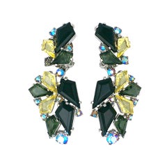 Retro House of Schiaparelli Jet, Smoke and Citrine Earrings