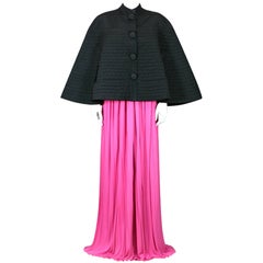 Rare Schiaparelli Black  Quilted Faille Evening Cape, 1951